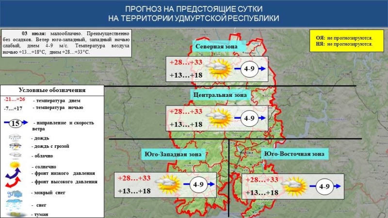 Оперативный ежедневный прогноз возникновения и развития чрезвычайных ситуаций на территории Удмуртской Республики на 03.07.2024