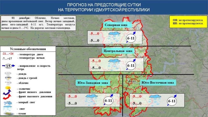 Оперативный ежедневный прогноз возникновения и развития чрезвычайных ситуаций на территории Удмуртской Республики на 01.12.2024